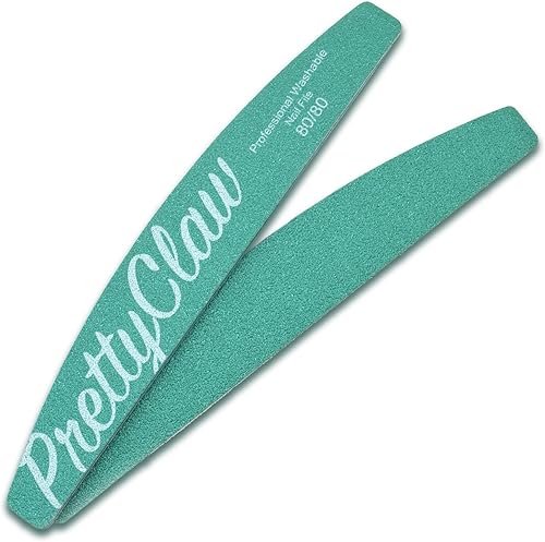 Miniatura 2 de PrettyClaw  10 limas de uñas profesionales de grano 8080 verde de alta calidad, lima de uñas acrílicas de media luna, centro de plástico, tablero de
