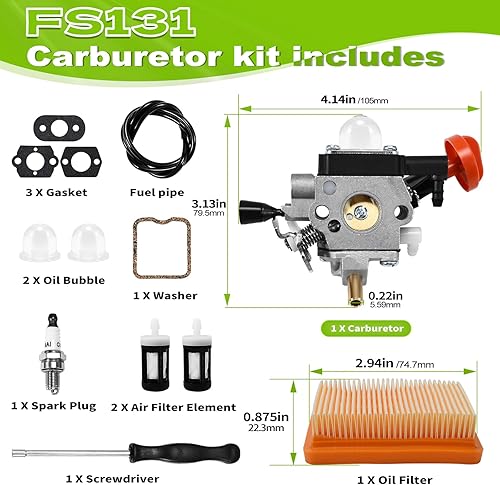 Miniatura 2 de ZIQUN 4180-120-0617 Kit de carburador compatible con FS131 FS131R HT131 HT133 KM131 KM131R FS311 Desbrozadora con filtro de aire Reemplazar
