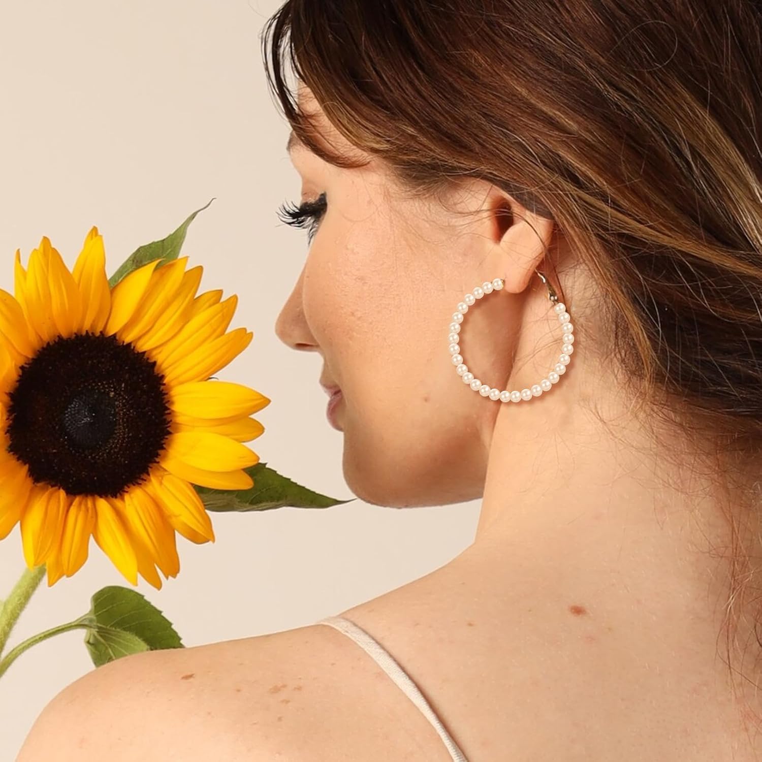 CERSLIMO Pearl Hoop Earrings for Women - 3 Pairs 14K Gold Plated & Sterling Silver Post Big Large Hoops 4mm Pearl Earrings Jewelry Gifts 20/30/40/50mm - Image 5