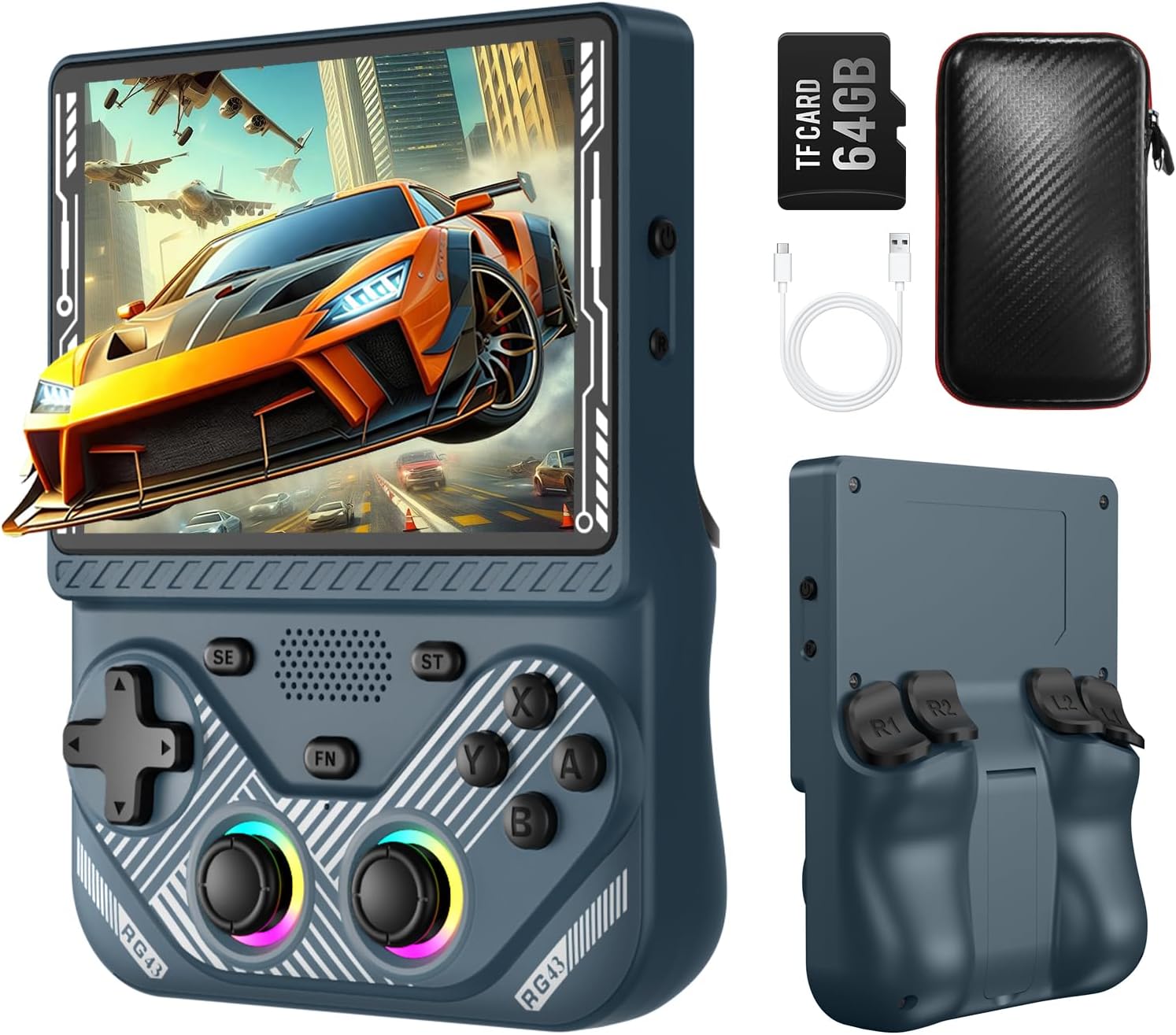 RG43V Pro Retro Handheld Game Console, 4.3 Inch IPS Retro Gaming Console, RK3526 Chip with Dual RGBOX & EE System, 4000mAh Battery, Support HDMI Output, WiFi Online Multiplayer Game Console, Gray