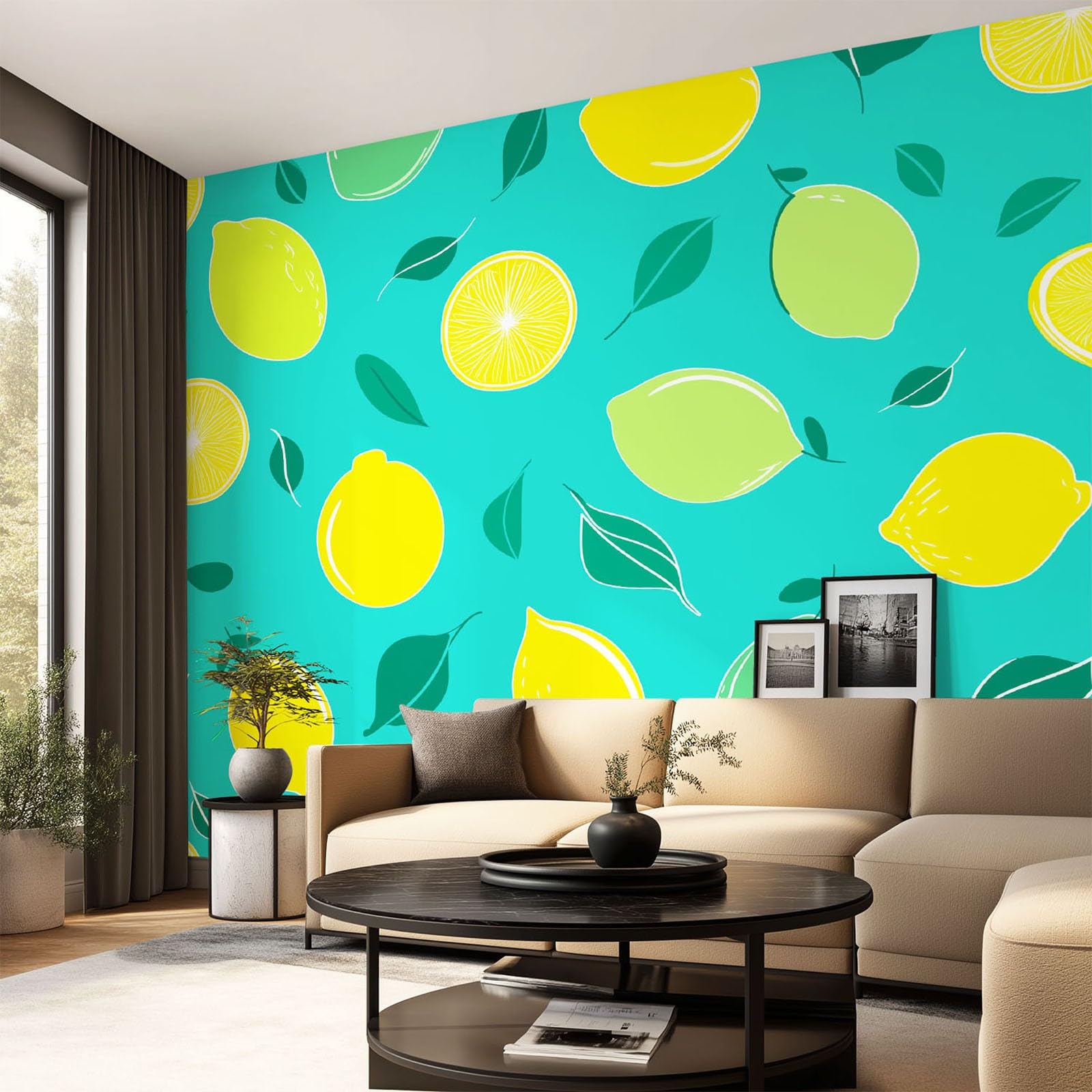 Générique Rétro Fruit Papier Peint Panoramique Citron Agrumes，Papier Peint Intissé 250 x 175 cm pour Salon Chambre Enfant Chambre Décoration Murale Poster Tableaux Photo Muraux