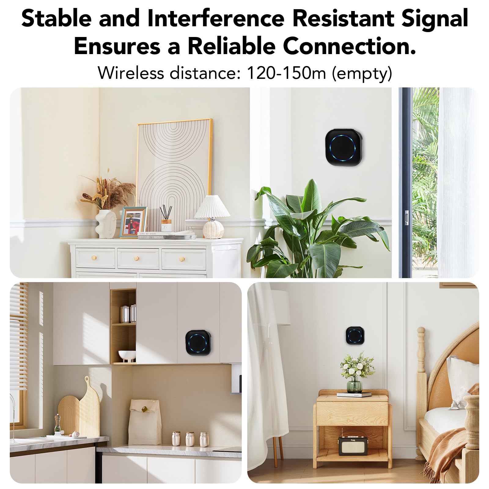 Sonnette Sans Fil Exterieur,200m Carillon Sans Fil Avec Pile,Doorbell 3 RéCepteur,38 MéLodies Et 4 Niveaux,Ring Doorbell,Carillon Sans Fil Pour Maison, HôTel, Urgence, Noir