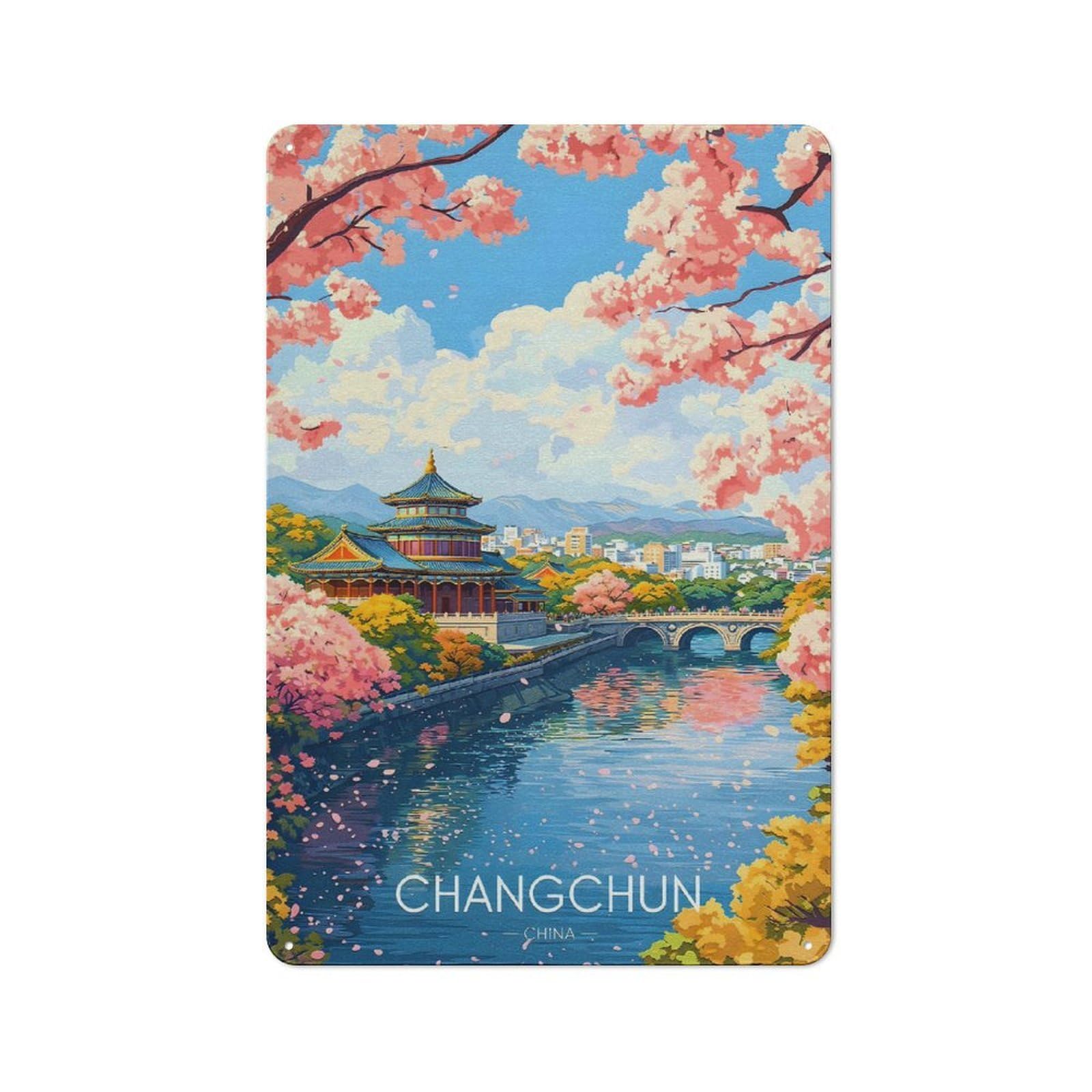Junmoney Style-21 Changchun Cherry Blossoms Vintage Tin Sign 30X20cm For Café Or Restaurant, For Café Owners And Decorators, For Retro Home Interiors