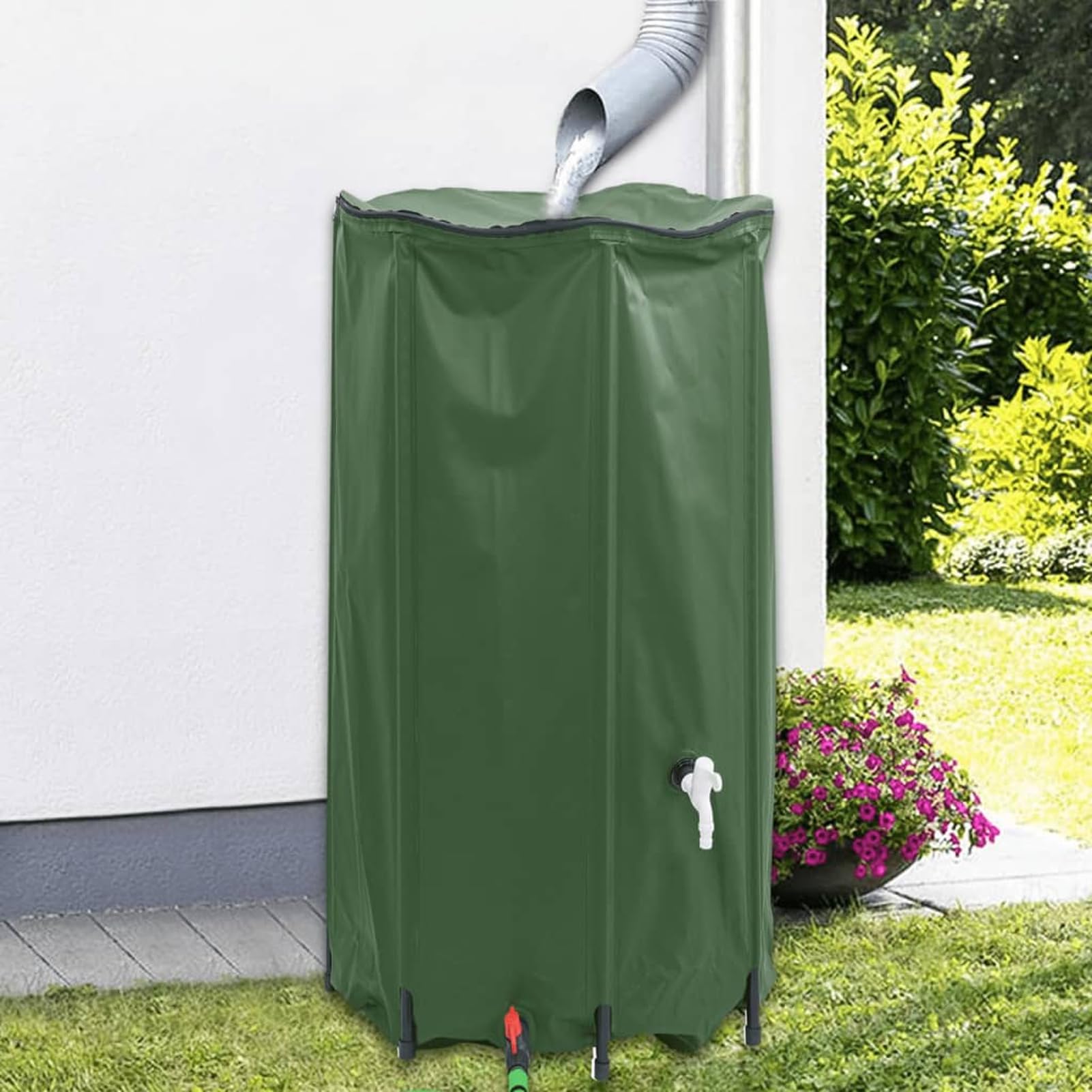 Faltbarer Regenwassertank, 380L PVC Wassertank mit Wasserhahn und Schläuchen, Grüner Wasserspeicher für Gartenbewässerung, Camping und Outdoor-Aktivitäten 156012