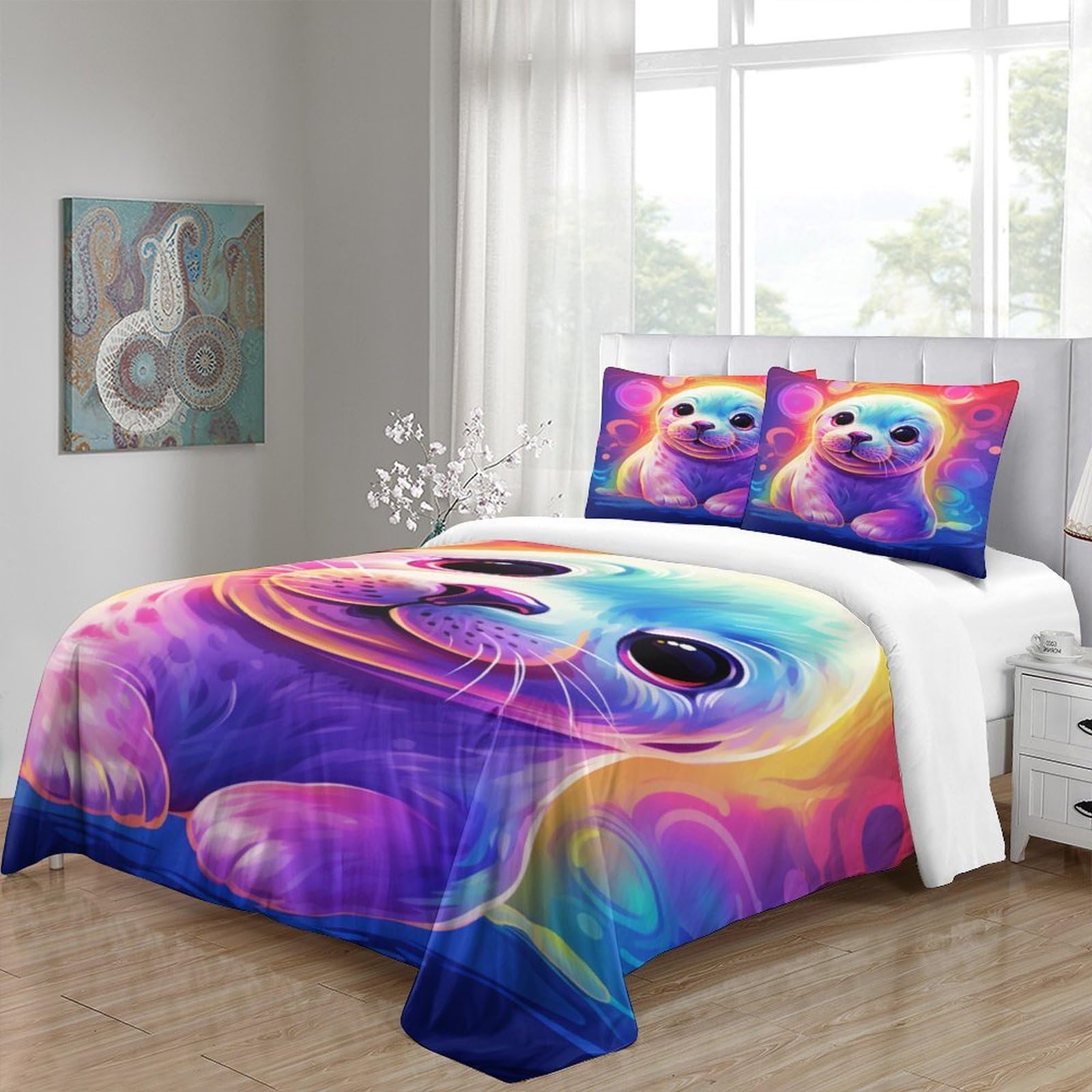 Zestaw pościeli z nadrukiem 3D dla niemowląt z nadrukiem, rysowana mikrofibra, zestaw 3 szt., podwójne (200 x 200 cm), dla nastolatków i dorosłych