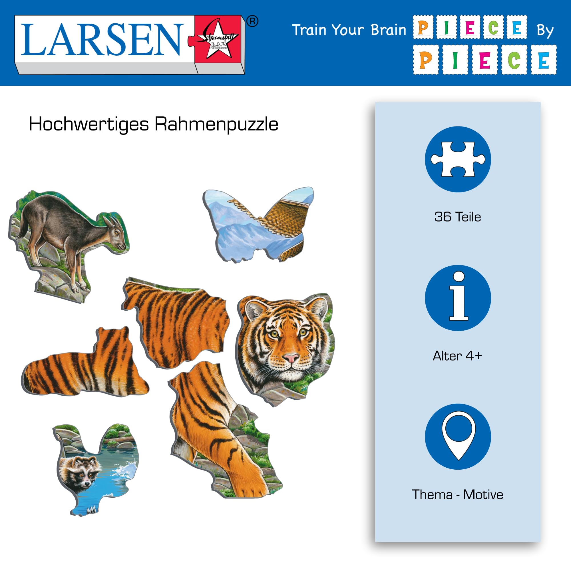 Larsen Puzzle Cadre Tigre De Sibérie – 36 Pièces Formes Figuratives – Dès 4 Ans – FSC – Éducatif Nature