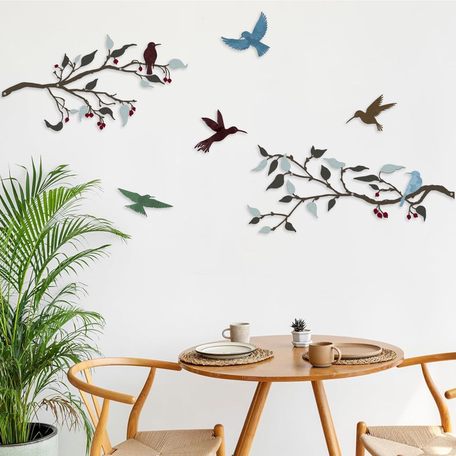 Pduoduo Set di decorazioni da parete in metallo con uccelli uccelli in metallo su rami decorazione da appendere alla parete Ideale per la decorazione di giardini e case all'interno e all'esterno
