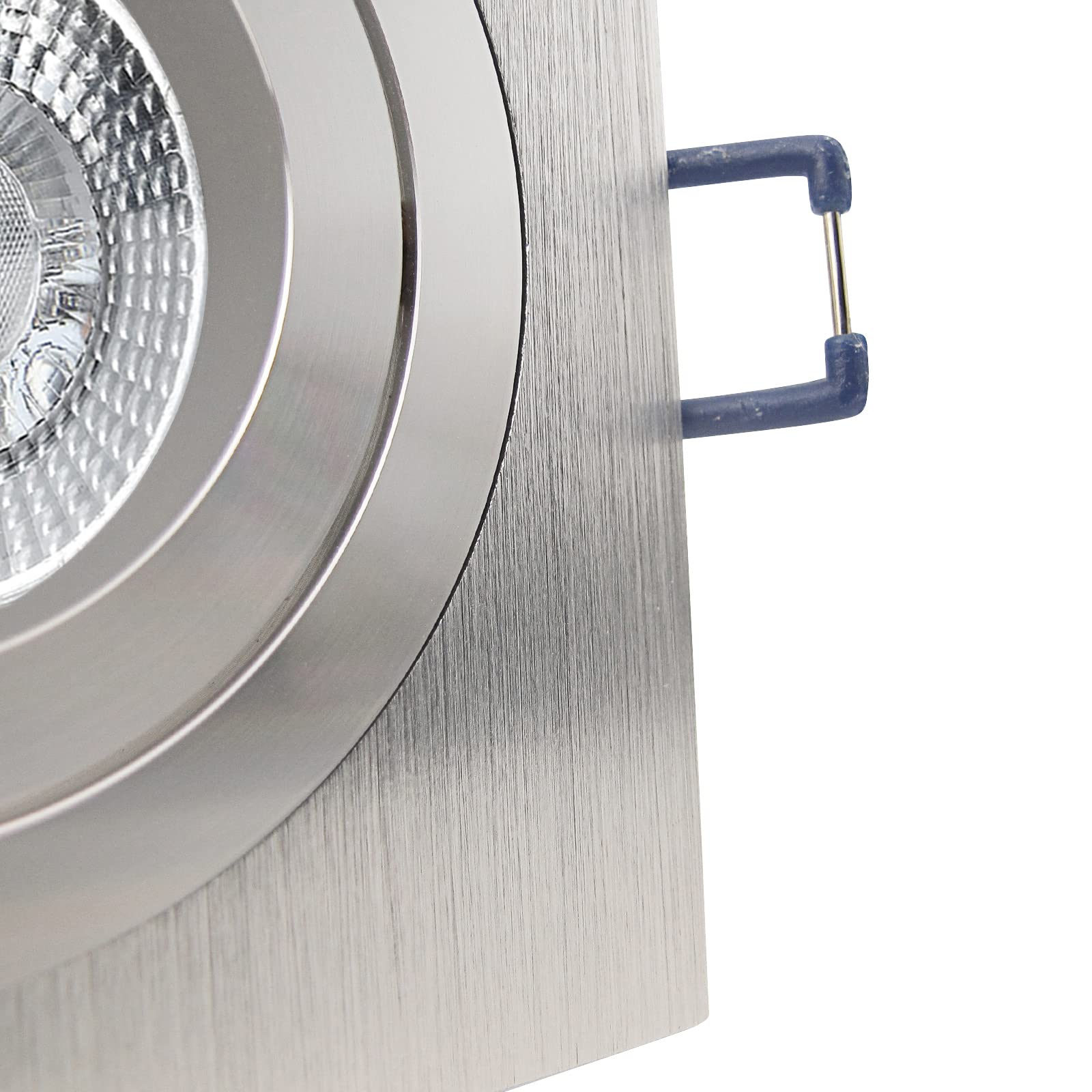 trendlights24 Noble LED Decken Einbaustrahler Alu Silber 7W dimmbar 5er Set | Einbauleuchte, eckig, LED Spots, GU10, 50° Abstrahlwinkel, Warmweiß, 3000K, Spot, austauschbar, Deckenspots, schwenkbar