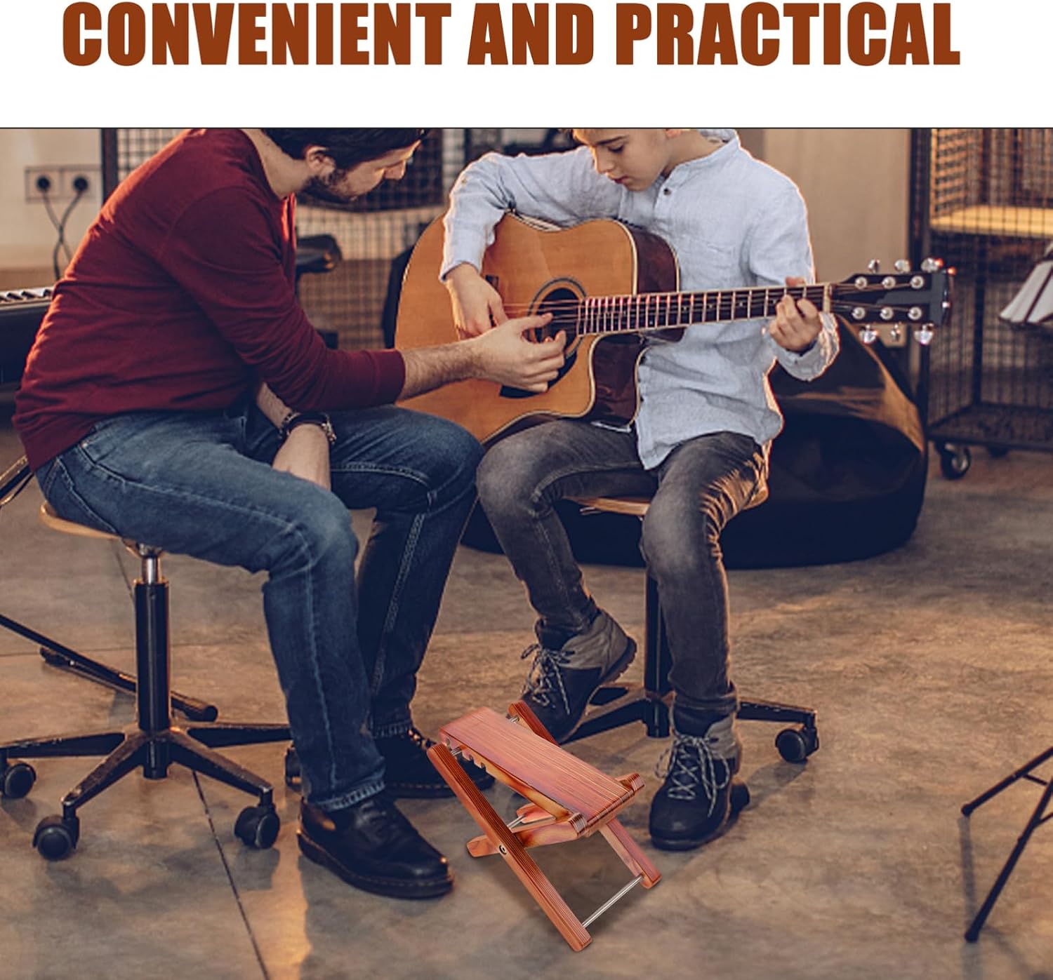 Adjustable Bamboo Guitar Foot Rest Foldable Foot Stool for Players