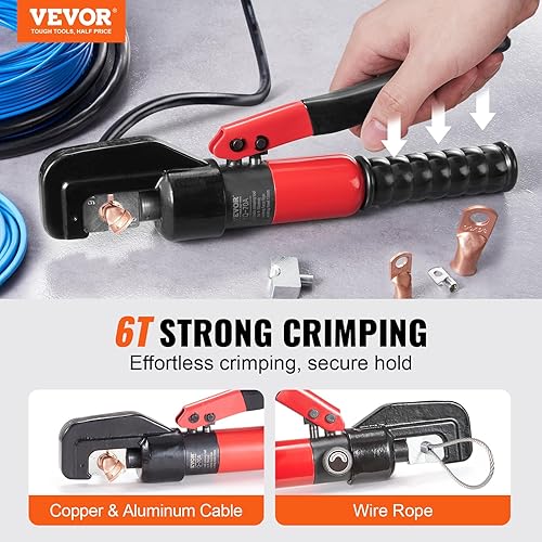 Miniatura 2 de VEVOR Herramienta de Prensado, AWG12-20 Terminal de Cobre y Aluminio para Batería, Prensado Hidráulico con Pinza de Corte, Guantes, 5 Conectores de