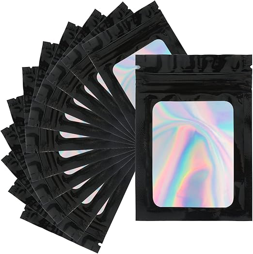 GCQQ 100Pcs Holographic Bags 7x10CM Black Mylar Zip Lock Bags
