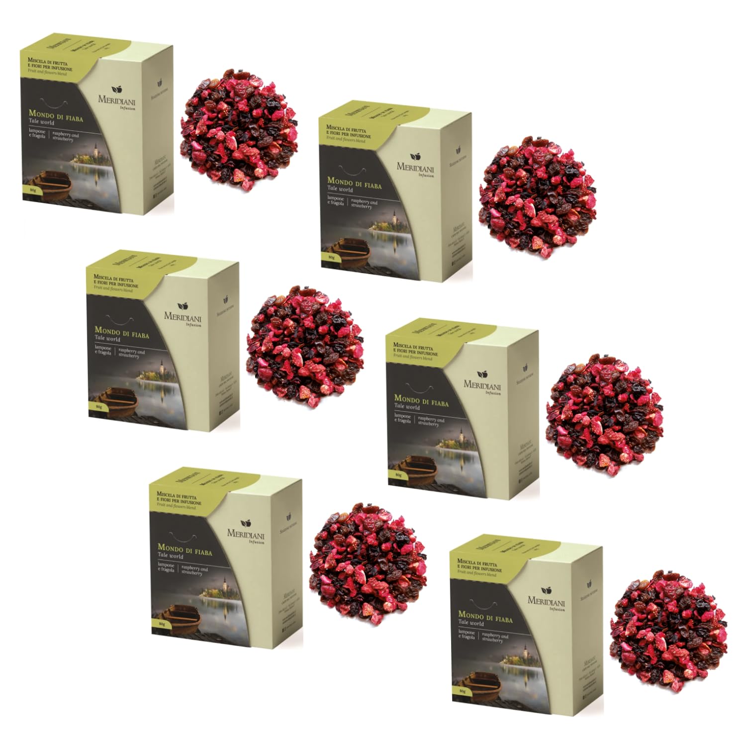 Meridiani® Bajkowy świat mieszanki do infuzji | herbata ziołowa malinowa truskawkowa jagoda bez kofeiny - (6 x 80 g) | owocowa mieszanka delikatnego smaku