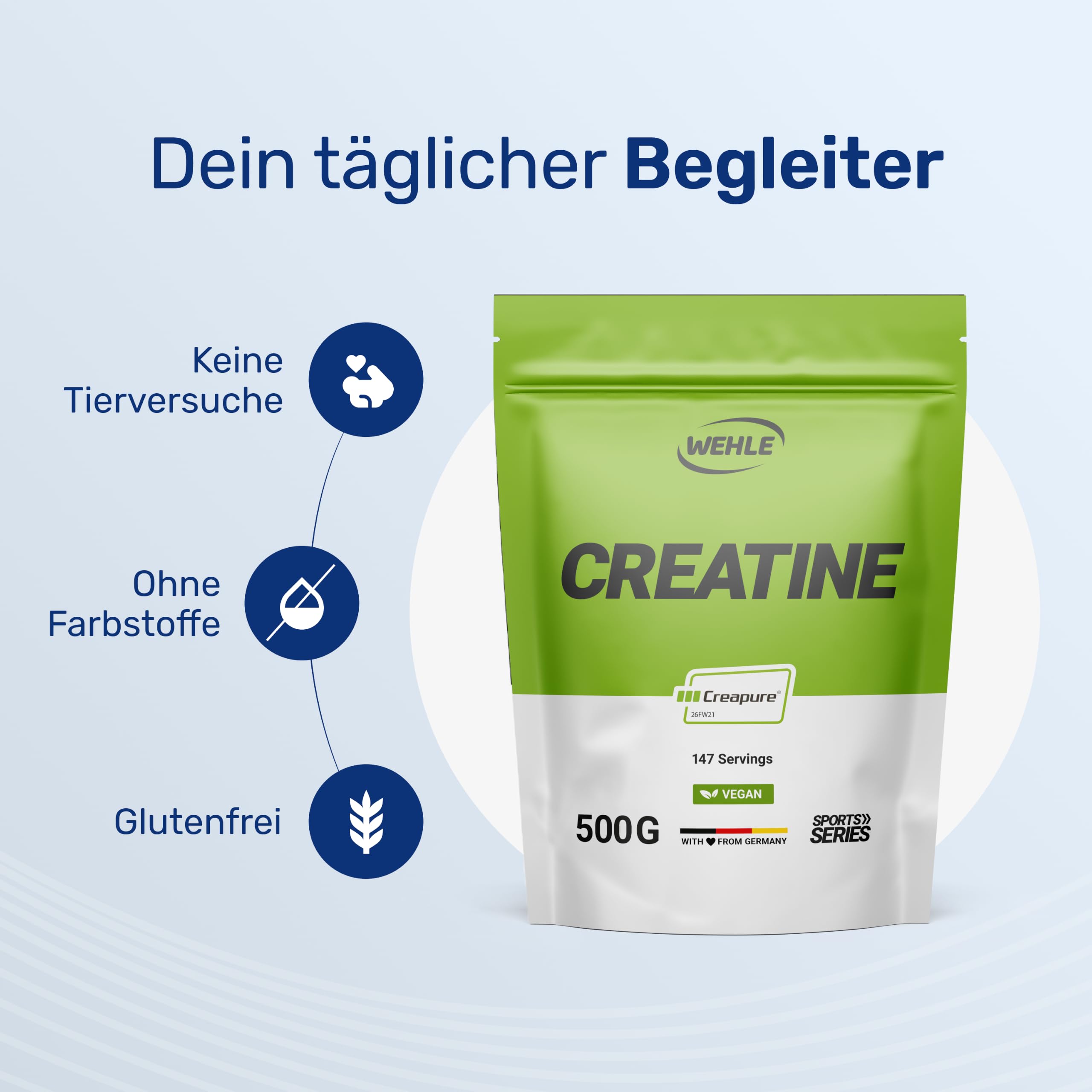 Creapure® Poudre de monohydrate de créatine 500 g - Monohydrate de créatine - Haute dose - Végétalien - Conditionné en Allemagne