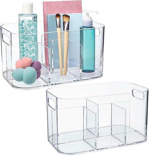STORi Bliss - Organizador de almacenamiento de cosméticos de plástico de 5 compartimentos, juego de 2, transparente, contenedor de maquillaje