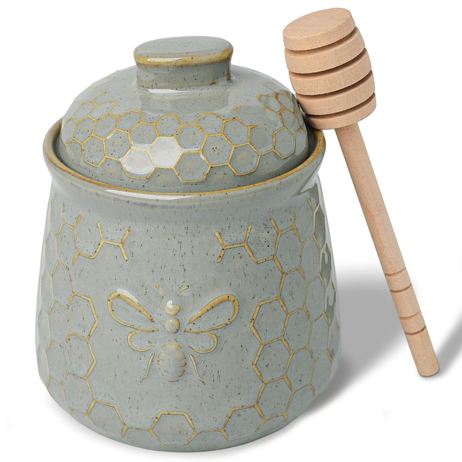 Ceramic Honey Jar with Dipper and Lid 10oz