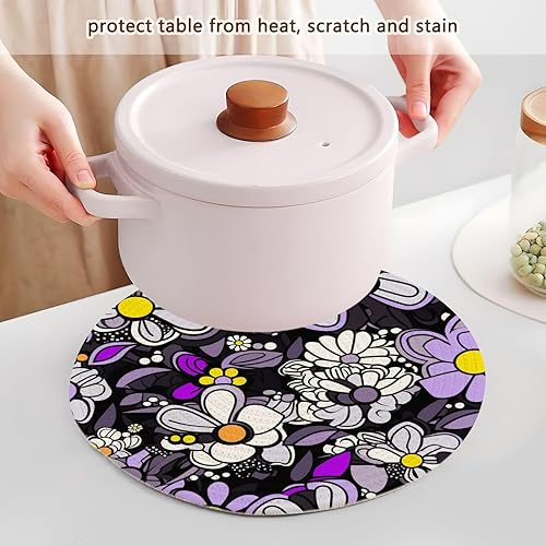 Miniatura 5 de Blue Yellow Purple Black Daisy Heat Resistant Pad Holder Trivet Set for Hot Pots and Pans Heat Resistant Pan Mat for Crock Pot Kitchen Countertop