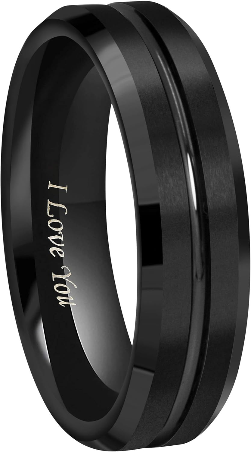 CROWNAL 10mm 8mm 6mm Tungsten Wedding Band Ring Engraved I Love You Men Women Polished Groove Matte Finish Beveled Edges Size 5 To 17