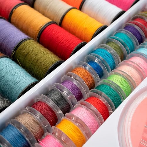 Miniatura 4 de Kit de hilo de coser, 64 rollos de hilo de carrete de colores con juego de 6 agujas de coser, 2 pinzas de aguja, herramientas de regla de tijeras