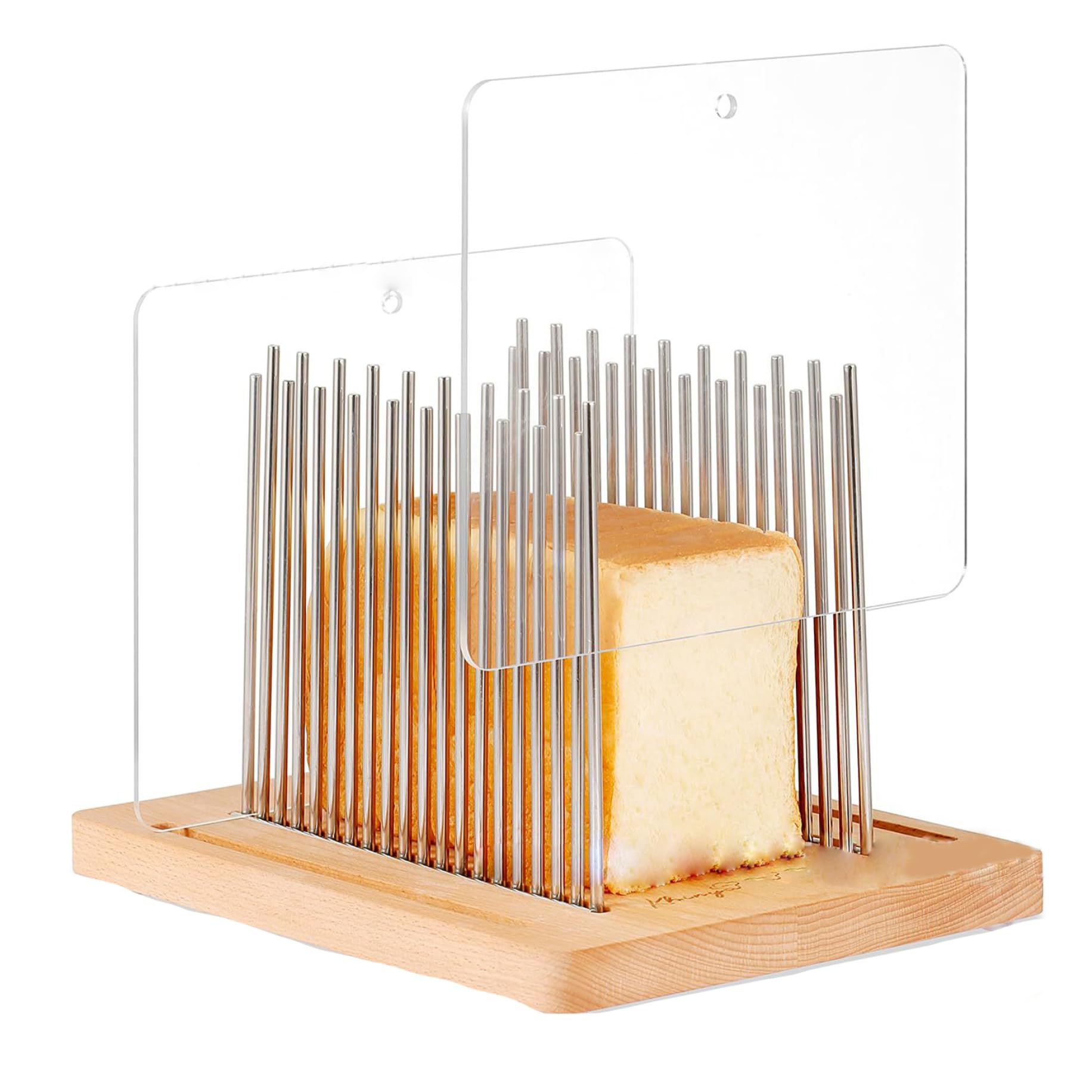 Coupeur de pain réglable en acier inoxydable avec base bois pliable