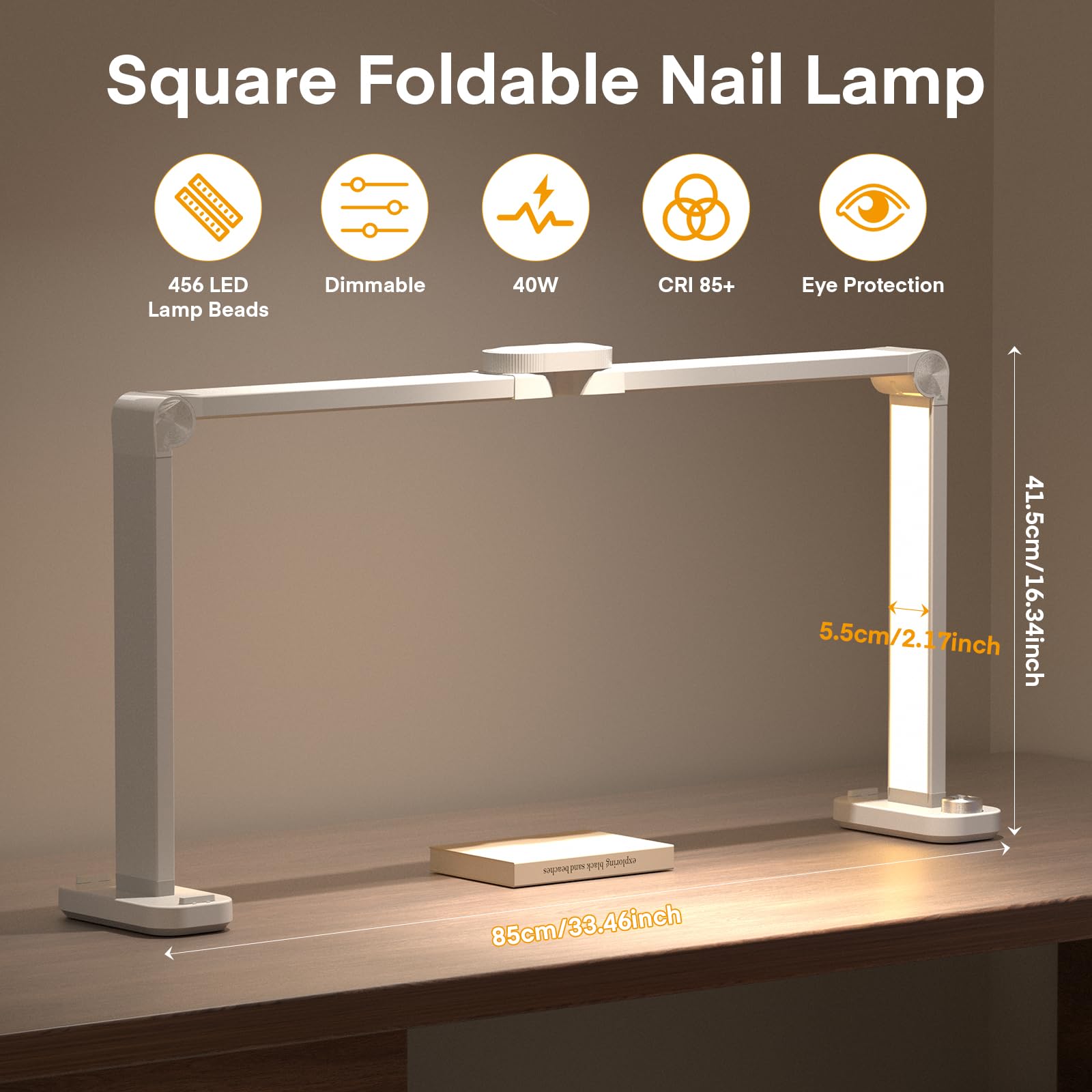 Kwadratowa lampa biurkowa 40 W, półksiężyc, 85 cm, składana lampa stołowa LED, 3000 K, 6000 K, z uchwytem na telefon, do przedłużania rzęs, tatuaż,