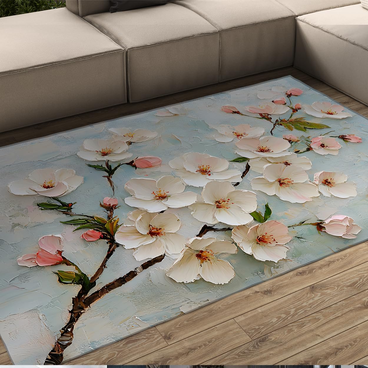 Tapis salon 160x230 peinture encre chinoise carpette poil court lavable rectangulaire bureau