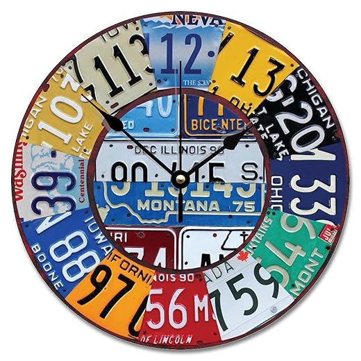 Arog Geld Plate Number Wall Clock Vintage Numbers Car Tag Art Decor 10 Inch Battery Operated Large