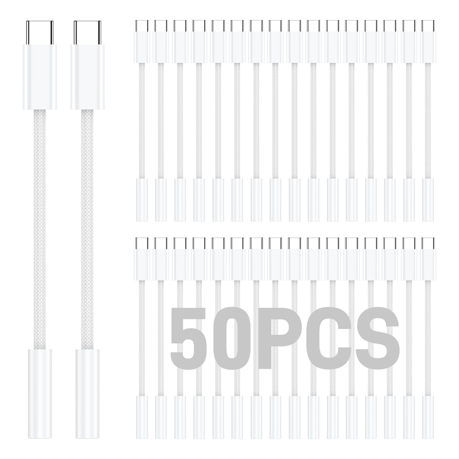 50 Pack USB C to 3.5 mm Jack Adapter, 3.5mm 1/8 Inch Aux to USB C Audio Headphone Jack Adapter Compatible with iPhone 17/16/15, iPad Pro, SMSUNG Galaxy S25 S24 S23 Ultra, Pixel 10/9/8
