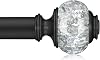 Black Curtain Rods for Windows 48-84 Inch, 68 Inch Adjustable Telescoping Drapery Rod with with Translucent Gold Foil Finials, Decorative Single Curtain Rod Set for Bedroom Living Room