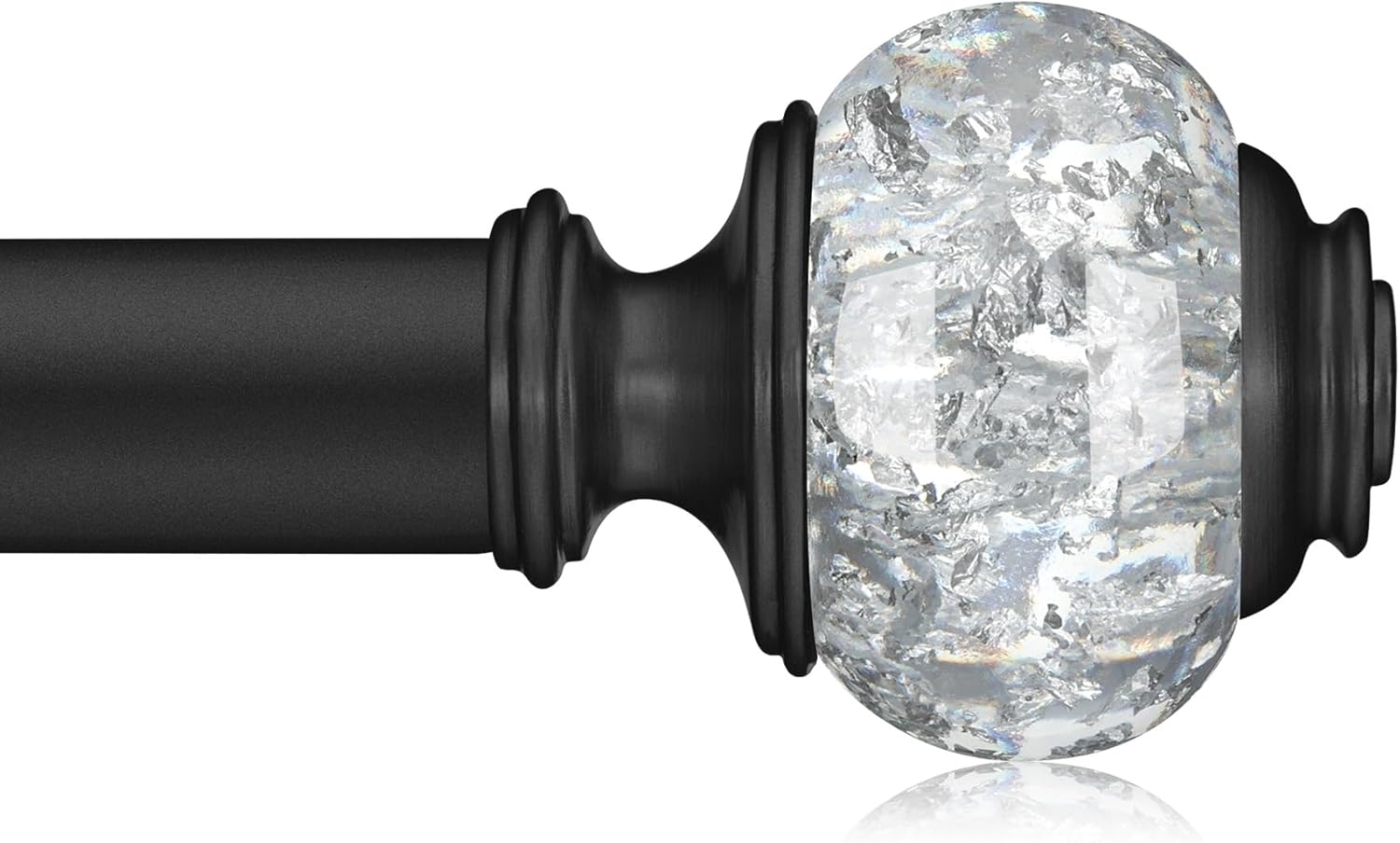 Black Curtain Rods for Windows 48-84 Inch, 6/8 Inch Adjustable Telescoping Drapery Rod with with Translucent Gold Foil Finials, Decorative Single Curtain Rod Set for Bedroom Living Room