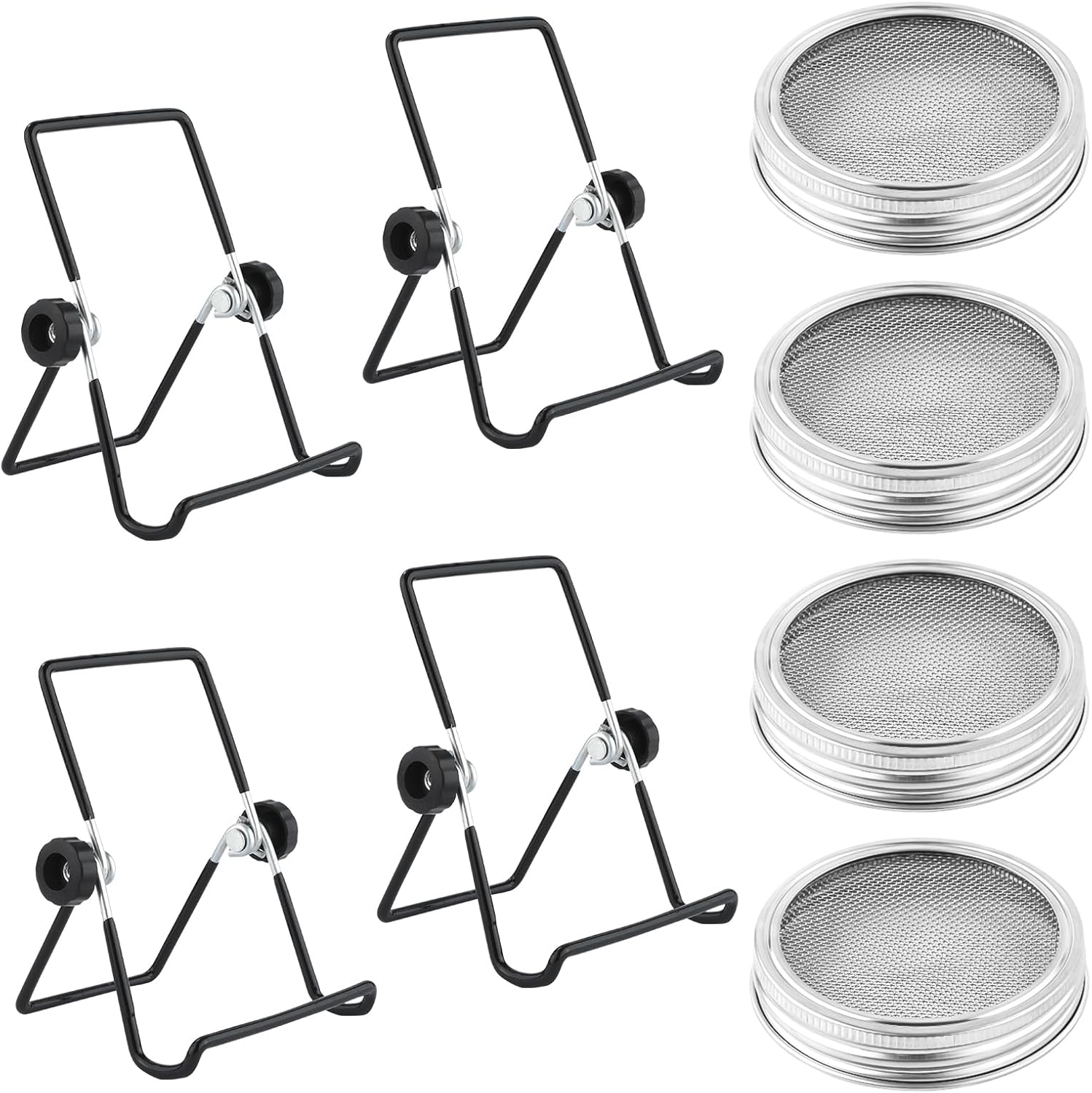 4pcs Sprouting Jar Lids with 4pcs Sprouting Brackets, Stainless Steel
