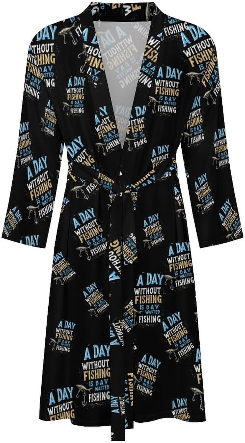 Fishing Humor Mens Robe Long Bathrobe for Women Bath Robes Lightweight Soft Printed Sleepwear