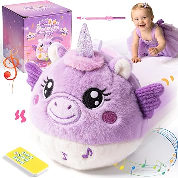 Unicorn Tummy Time Toys for Baby Girl 6-12 Months, Interactive Baby Musical Toys with Remote Control, Volume Adjustable & Mute, 20 Songs, Record & Repeat, Musical Baby Crawling Toys for Infants