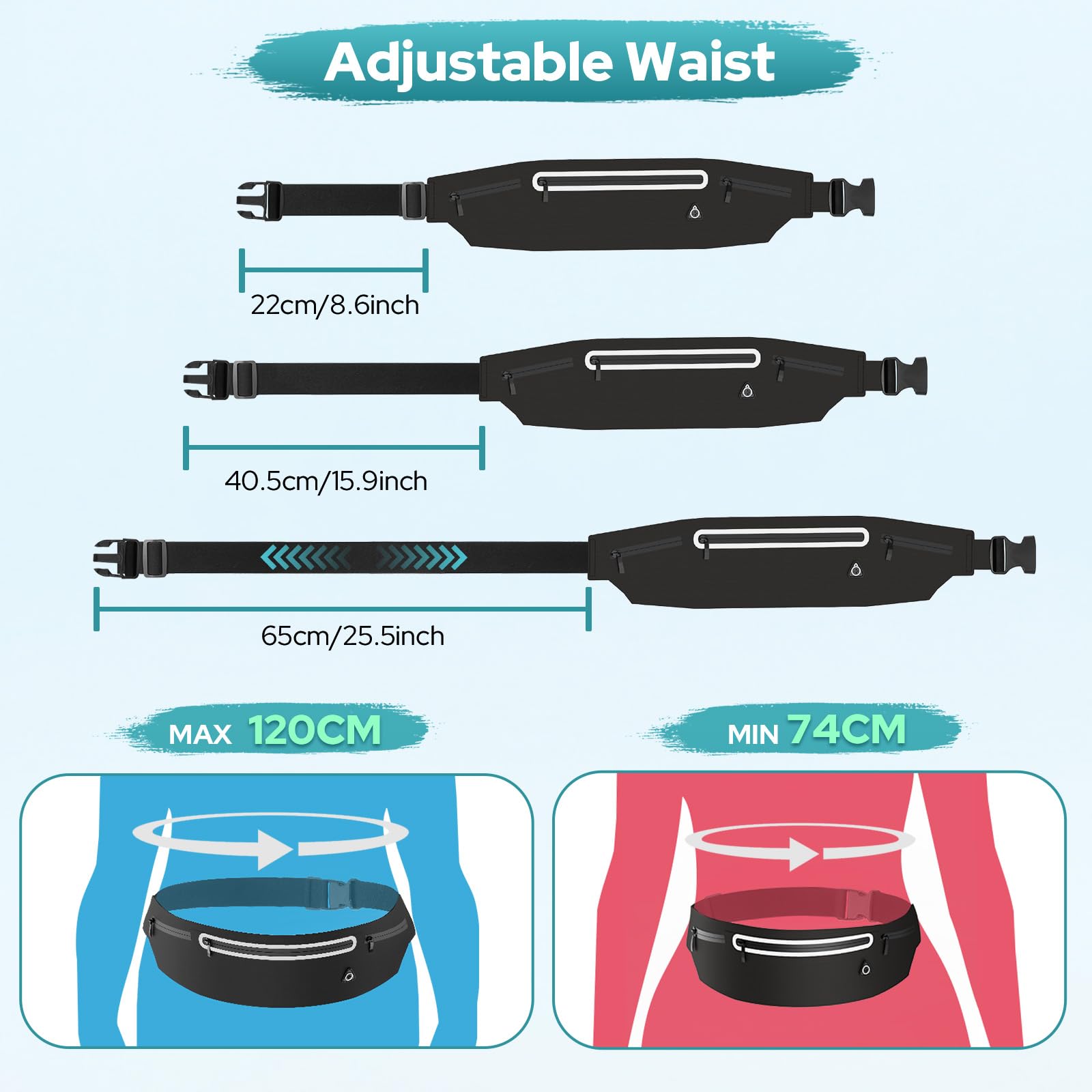 Alyvisun Riñonera Running para Mujeres y Hombres, Riñonera para Correr Resistente al Agua (Compatible con iPhone 17/16/15/14/13 Pro MAX), Gran Capacidad, Ideal para Correr, Senderismo y Deportes - 4