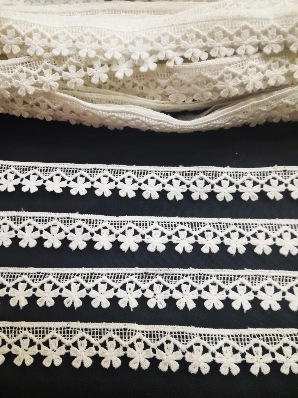 PCJS - 5 Meter White Guipure Poly lace and Border Material for Suits,Saree & Dupatta Suitable for Trims,Borders,Embroidery Lace,Applique,Fabric Lace,Sewing Supplies (5 MTR)