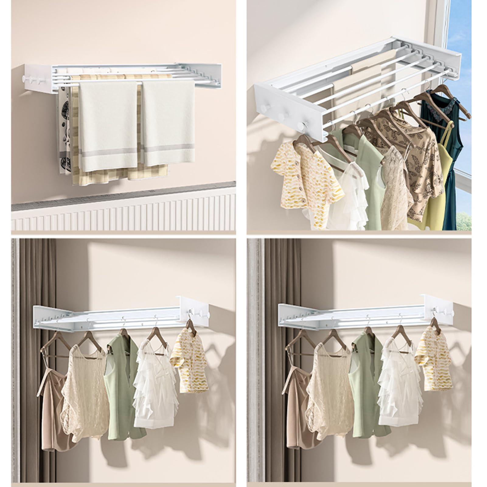 Wandmontage Wäschetrockner Klappbar, 5 Aluminiumstangen | Mit 4 Haken, Platzsparender Wandtrockner Für Badezimmer Und Balkon, Bis Zu 60 Lbs Tragkraft,