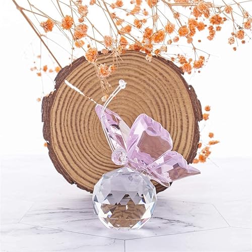 Miniatura 3 de HD HYALINE  DORA Mariposa voladora de cristal rosa con base de bola de cristal colección de adornos de vidrio cortados estatua de animales