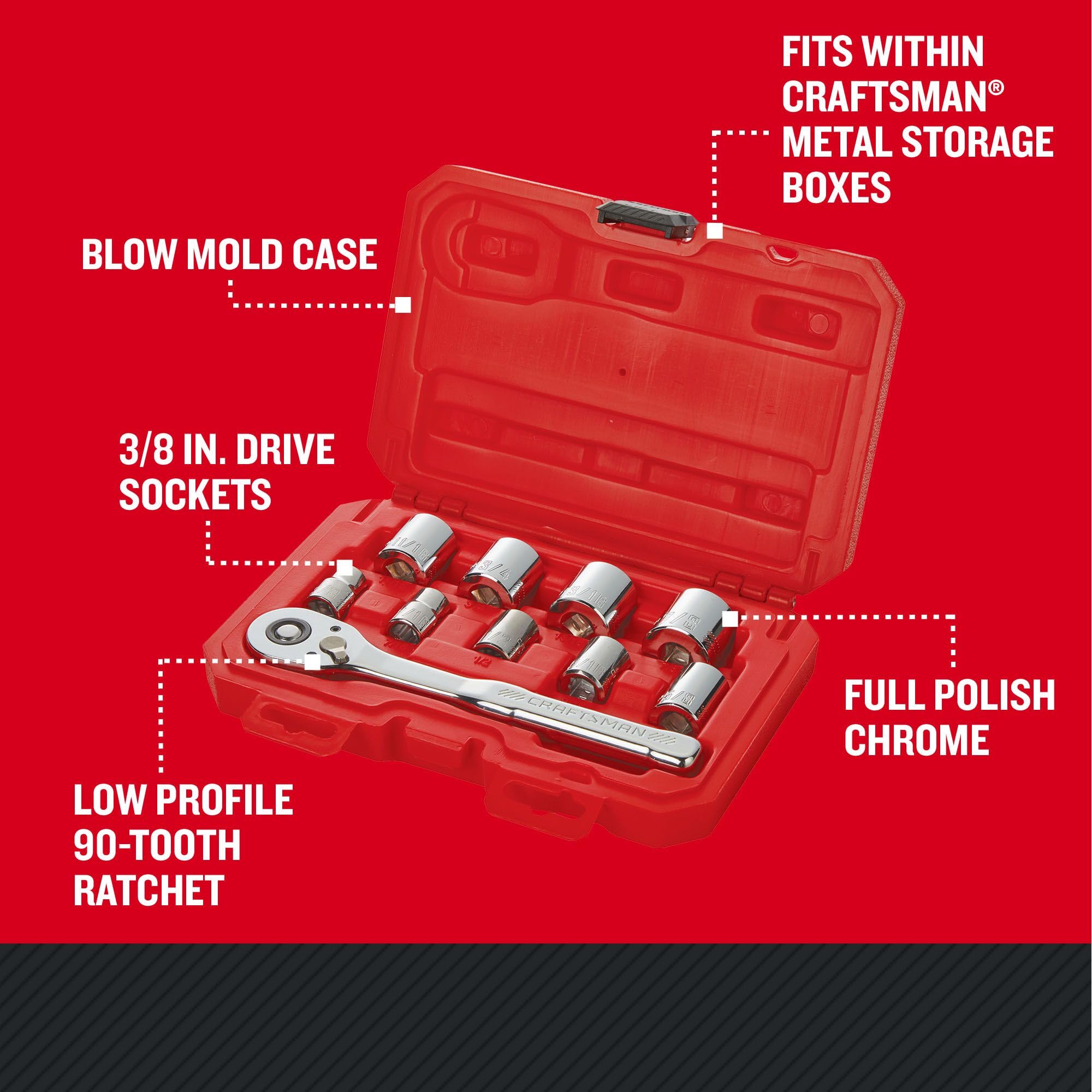 CRAFTSMAN Mechanics Tool Set - 10 Pc Ratchet & Sockets -2 CRAFTSMAN Mechanics Tool Set - 10 Pc Ratchet & Sockets -2