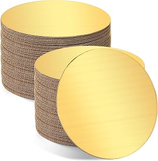 Potchen 100 Pack 10 Inches Round Cake Boards Cardboard, Gold | Greaseproof Sturdy Disposable Rounds for Baking Pizza Desserts Party, Cardboard Circles Prevent Sticking, Food-safe Base