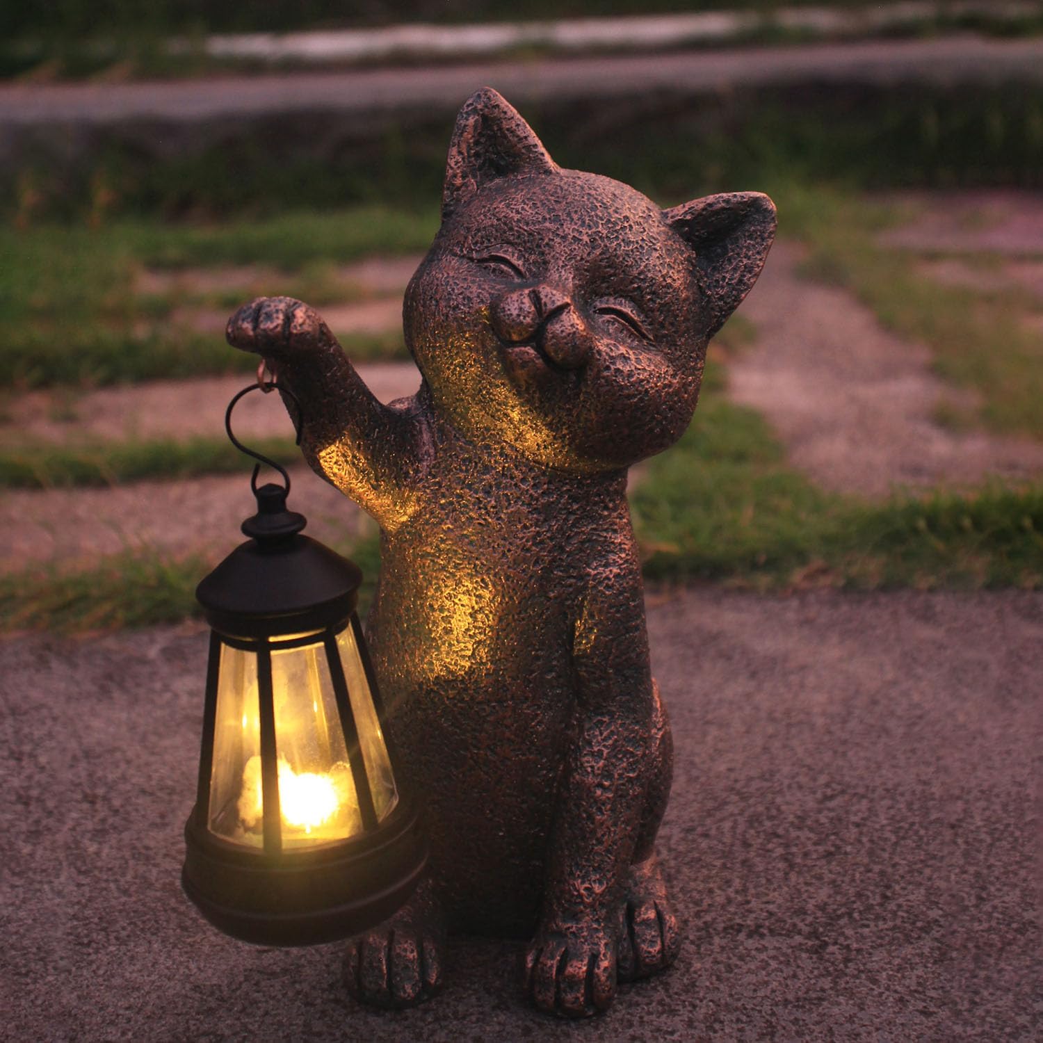 Solar Outdoor Cat Garden Statue,Outside Crafted Garden Sculptures & Statues for Patio, Yard, Lawn, Gardening Gifts for Women and Mom