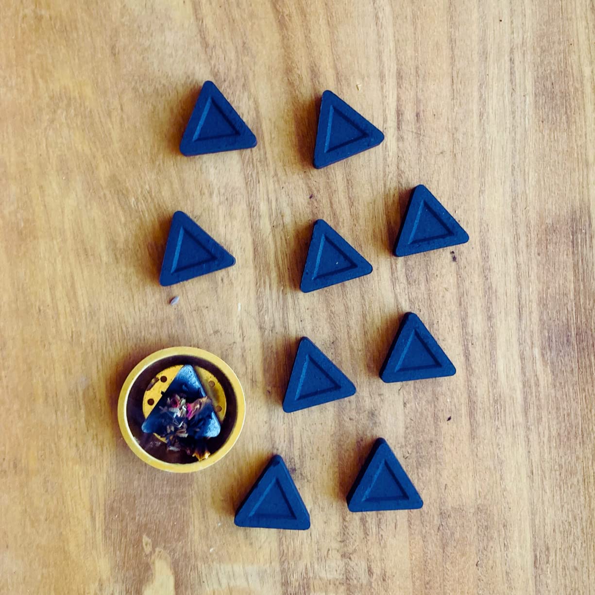Charcoal Tablets | by PATCHFCTRICO |Triangle shape Pucks for burning incense Long Hours. Premium quality, quick-light charcoal pucks (Set Of 60 Tablets)