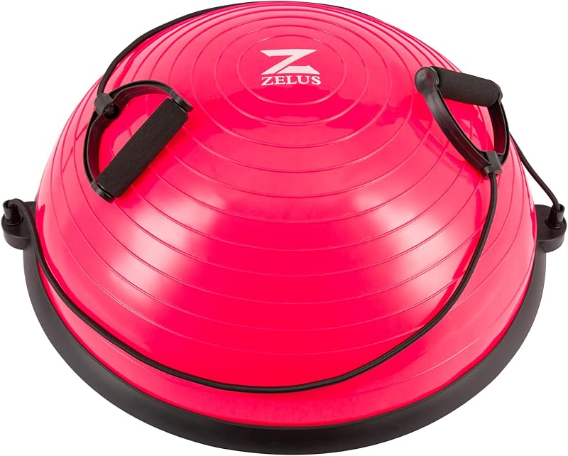ZELUS Félgömb Egyensúlyozó Labda Rózsaszín - Csúszásgátló Edzőlabda Ellenálló Gumiszalagokkal Jóga, Fitness és Core Tréninghez