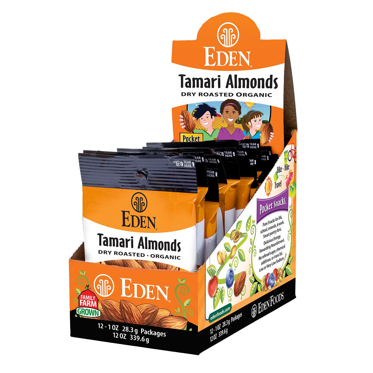 Eden Organic Tamari Almonds, Dry Roasted, Pocket Snacks, 1 oz