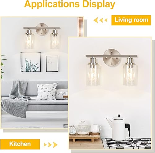 Miniatura 10 de Apenath Lámpara de pared de tocador, moderna lámpara de pared de 3 luces con pantalla de vidrio transparente, lámpara de pared de granja de níquel