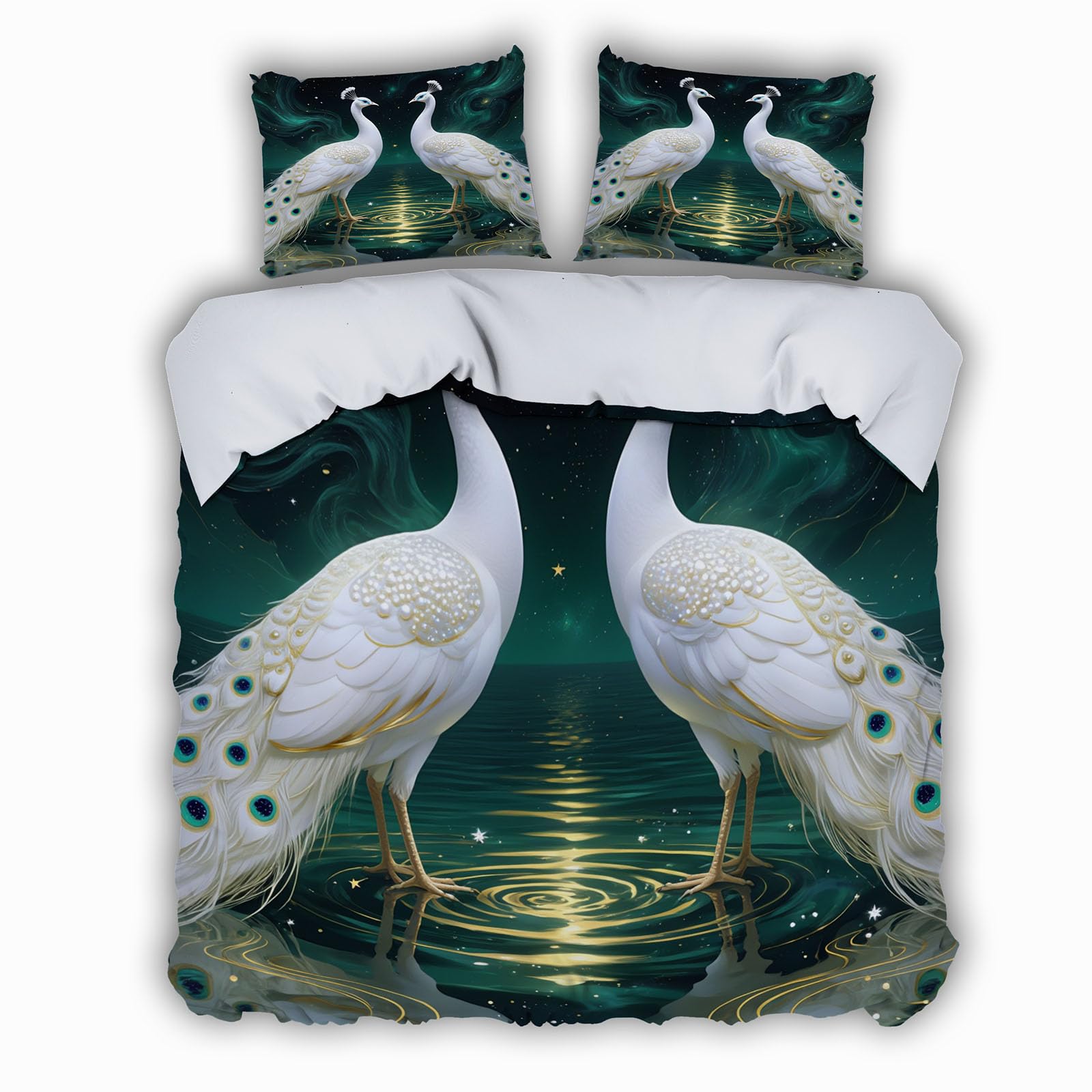 Housse de couette paon 240x260 cm avec 2 taies en microfibre douce pour lit 2 personnes