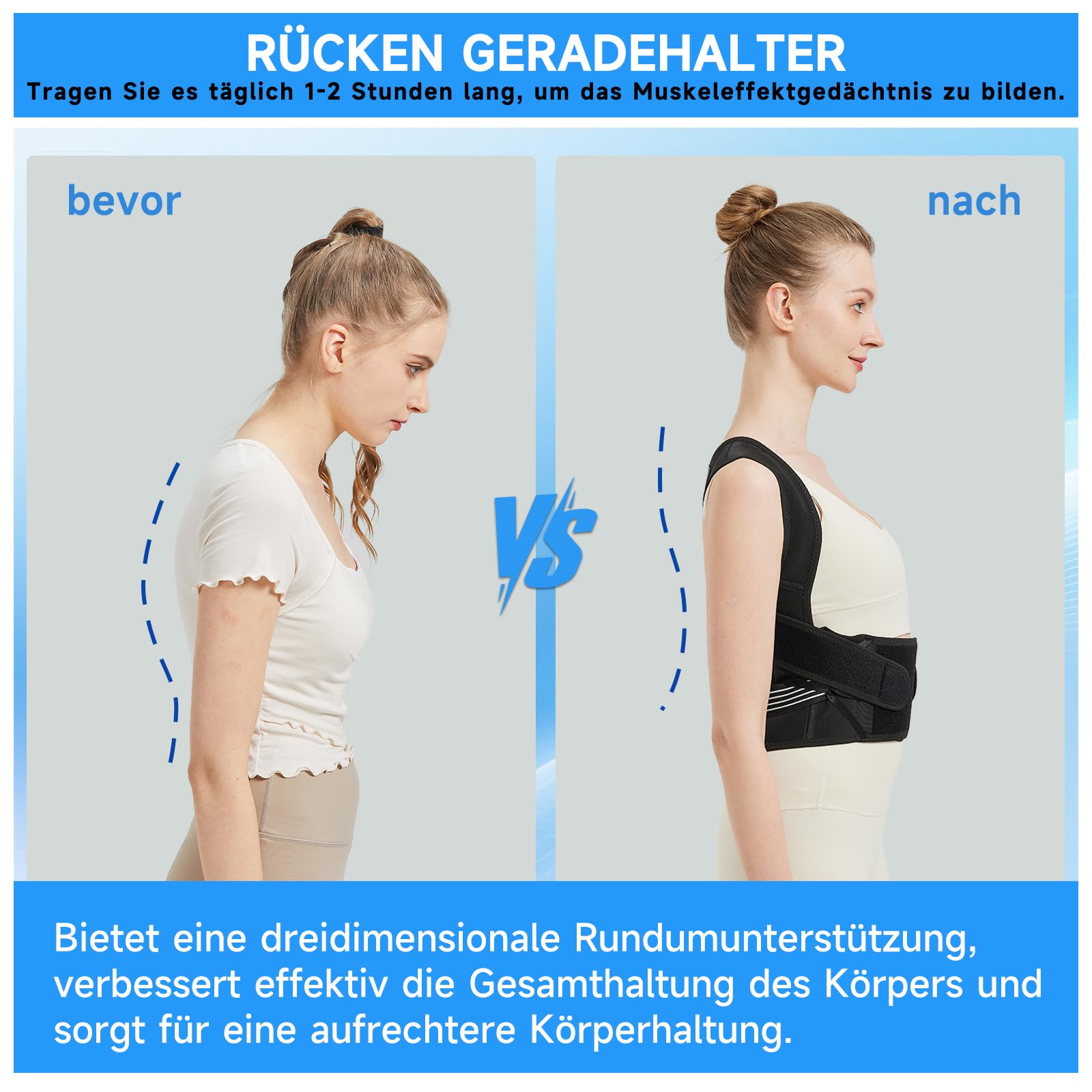 ZSZBACE Rücken Geradehalter, Verstellbare Rückenstützgürtel Haltungskorrektur, Rückengurt Herren Damen, Gerader Rückenstütze, Haltungstrainer Lindert Schmerzlinderung Rückenschmerzen(M)