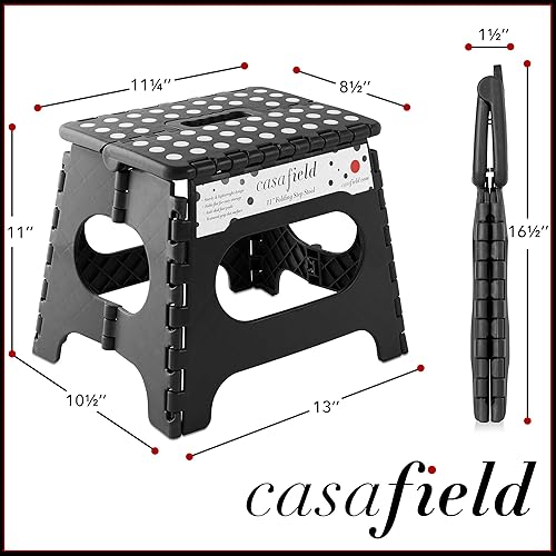 Miniatura 3 de Casafield Taburete plegable de 11 pulgadas con asa, negro, portátil, plegable, pequeño, de plástico, para niños y adultos, uso en la cocina, baño y