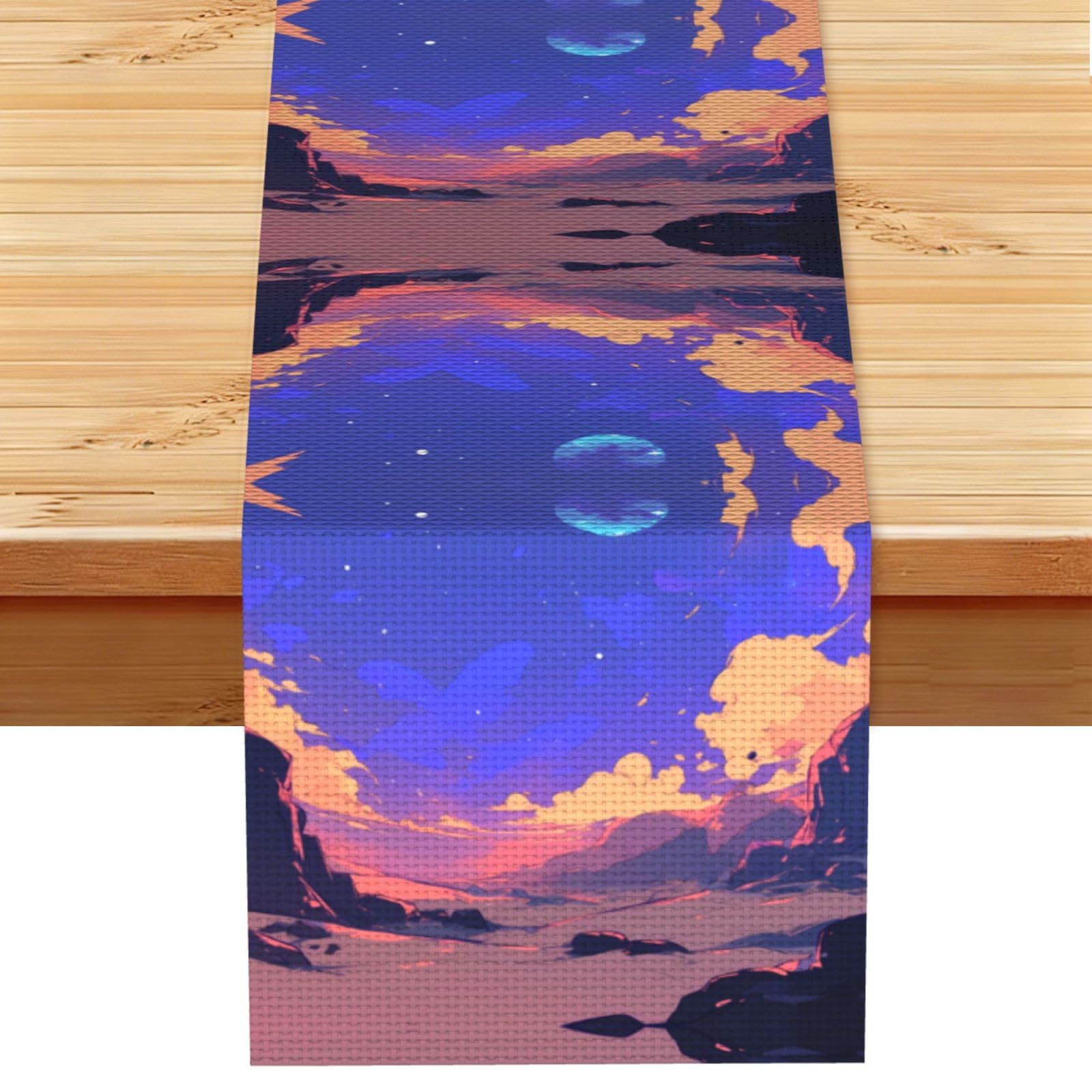 The sea at sunset Linen Feel Table Runner Wedding Party Home Decoration