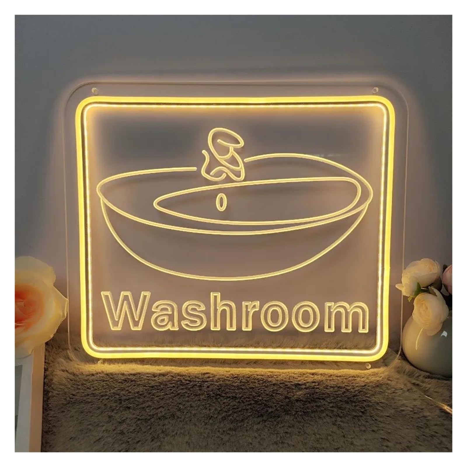LEMST Signs Lamp 3D Carve Letter Washroom Neon Signs USB Powered Adjustable Brightness Neon Lights Suitable for Toilet Room Decor 30cmx35cm