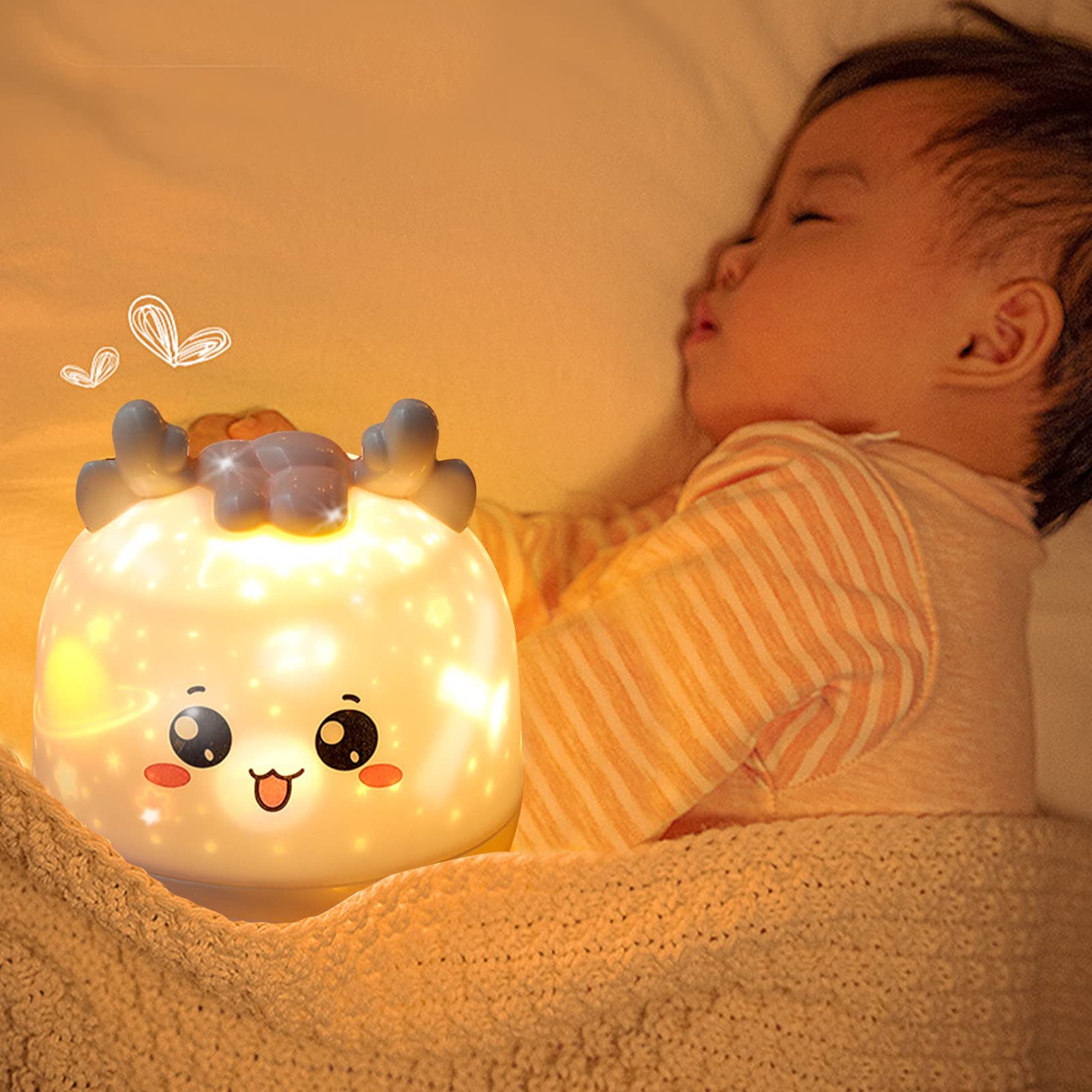 Proyector cielo estrellado luz nocturna infantil recargable con música y brillo ajustable a distancia lámpara giratoria 7 modos para decoración de dormitorio
