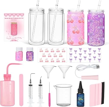 2 Pack 16 Oz Acrylic Snow Globe Tumbler DIY Starter Kit, Double Wall Plastic Pre-Drilled Snowglobe Tumbler Supplies Craft Tool Set
